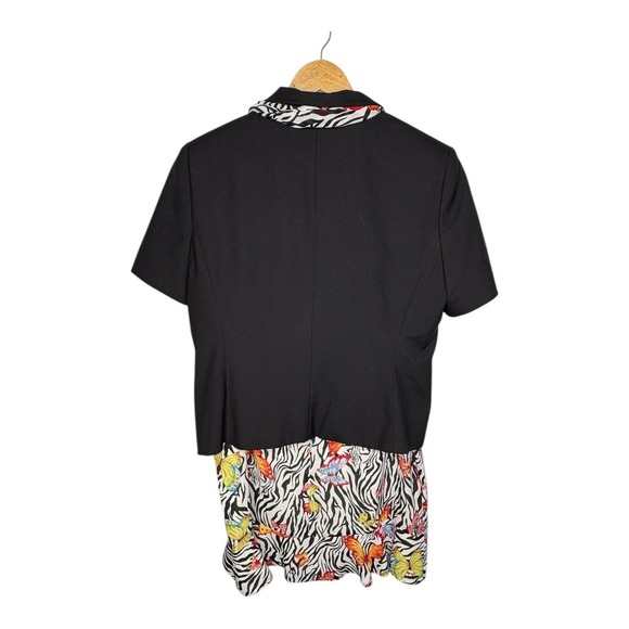 Vintage Le Suit Black Zebra Butterfly Print Skirt Suit Set Women Size 16P - Picture 3 of 12